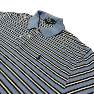 Polo Ralph Lauren Vintage Mens Blue Striped Short Sleeve Pique Polo Shirt XL